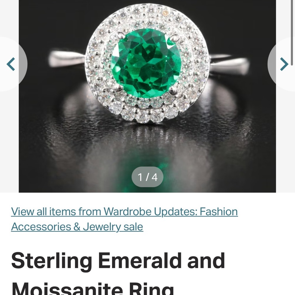 Emerald and Moissanite Sterling Silver Ring